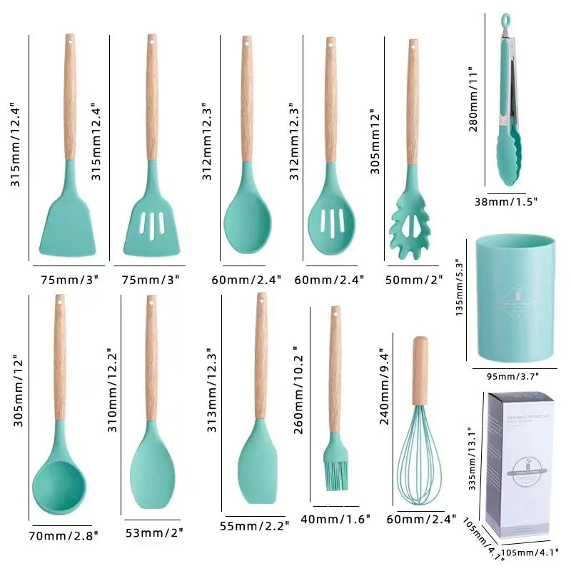 Utensílios de Cozinha de Silicone (KIT 12 UNIDADES)