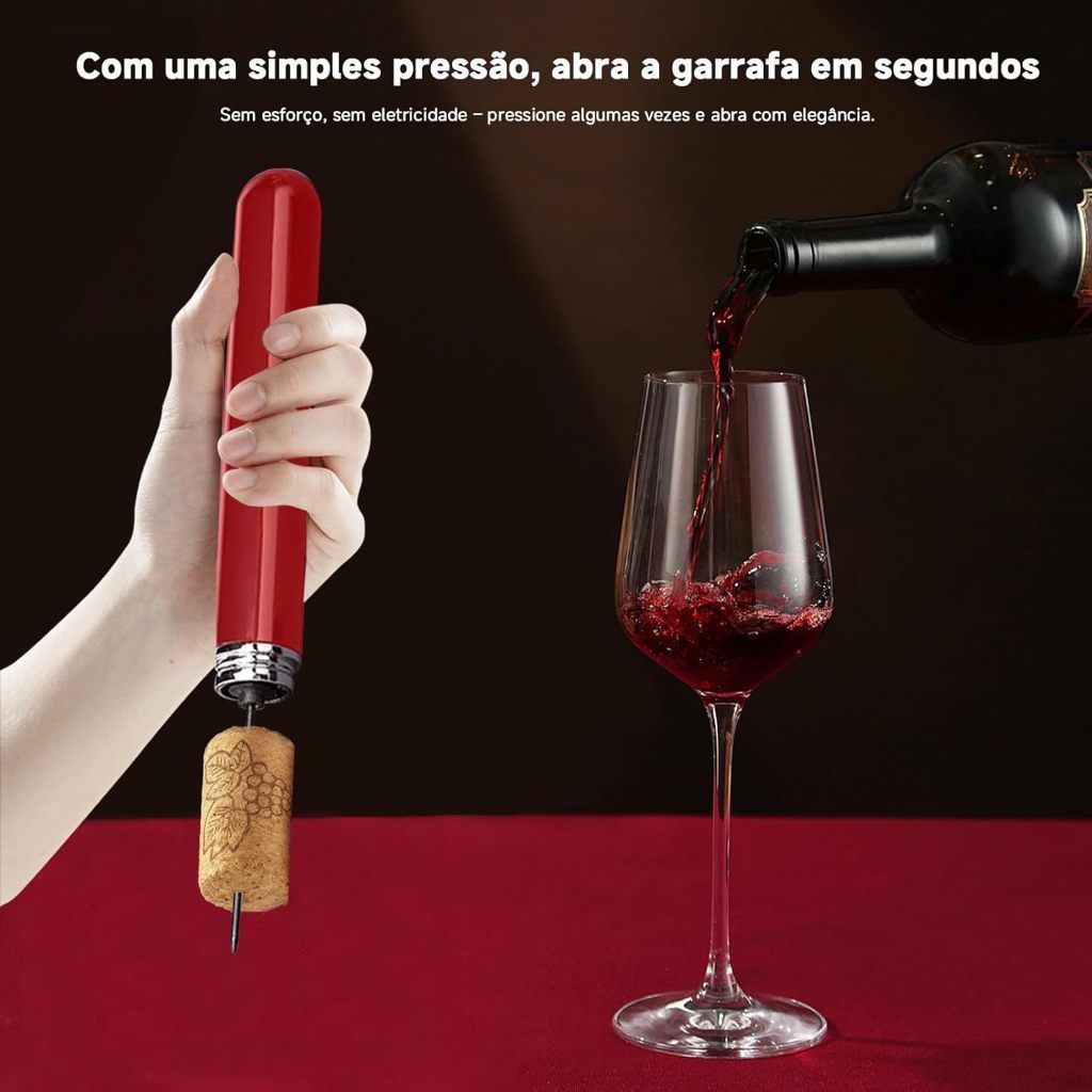 Abrindo e servindo o vinho com o abridor por pressão